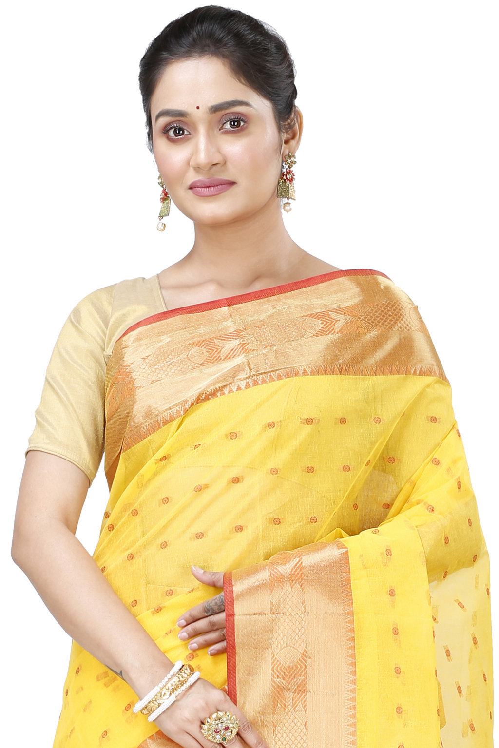 Yellow Pure Cotton Griva Tant Saree (916)